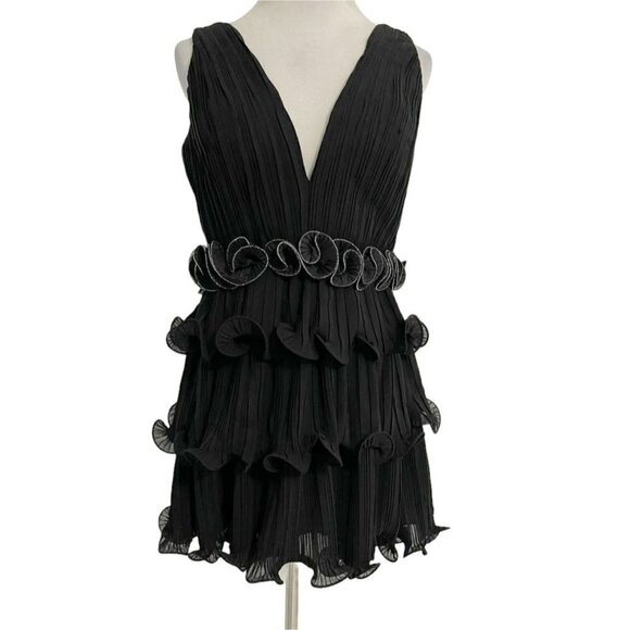 NEW Ieena for Mac Duggal Size 8 PLEATED TIERED RUFFLE MINI DRESS $338 - Picture 2 of 13